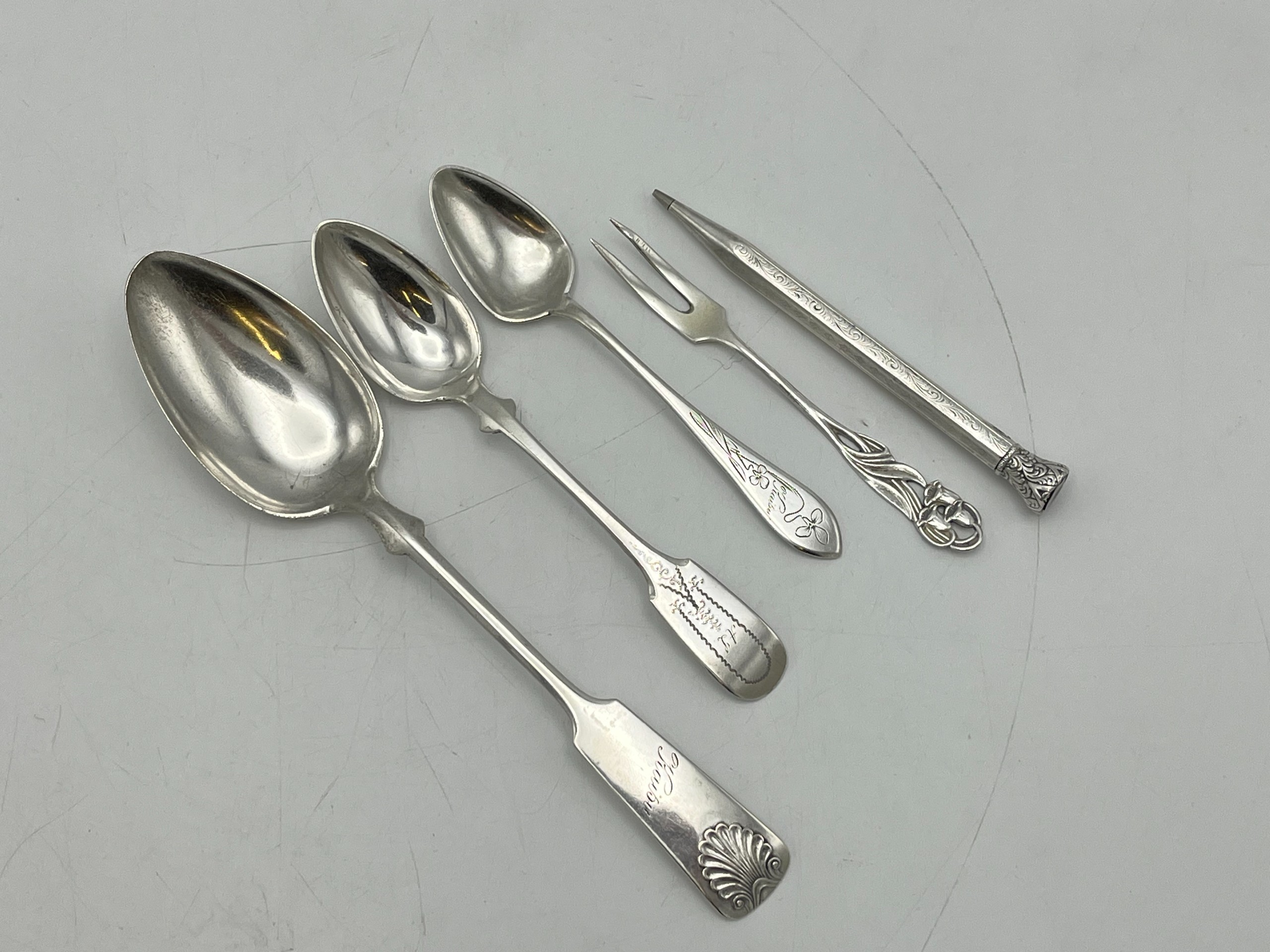 Hopeiset lusikat, kynä - Huutokauppa Ekman